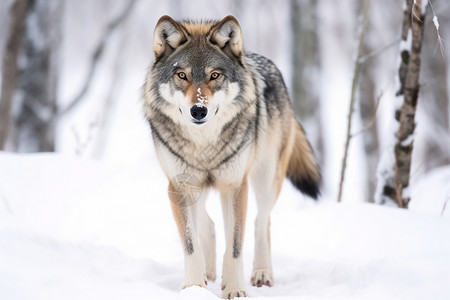 荒野雪山中的野狼图片