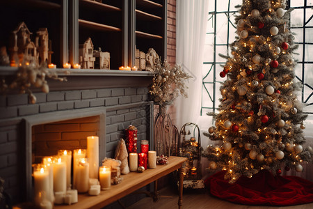 圣诞节室内装饰火高清图片素材