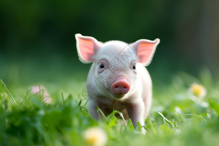 草地上快乐的小猪高清图片