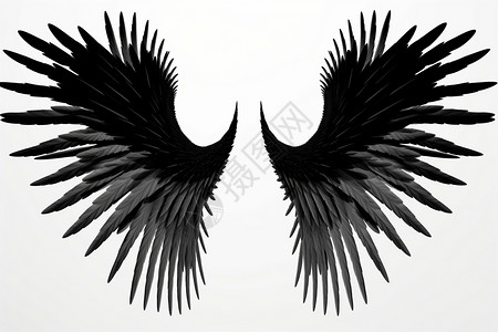 天使剪影黑色翅膀的剪影插画