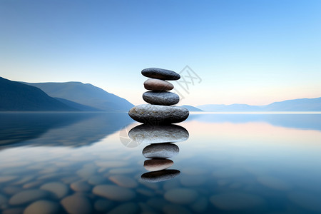 平衡的河面石头图片