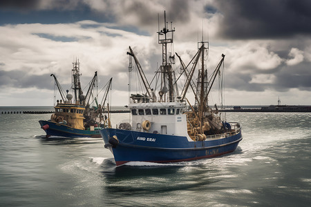 海洋里的工业渔船图片