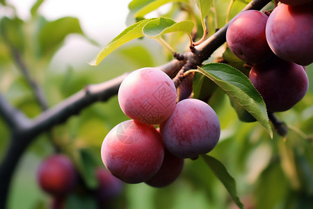 夏季果园中成熟的李子果实高清图片
