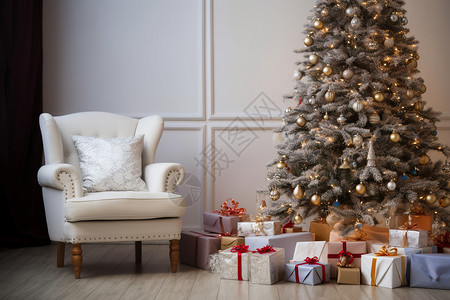 室内的美丽圣诞树背景图片