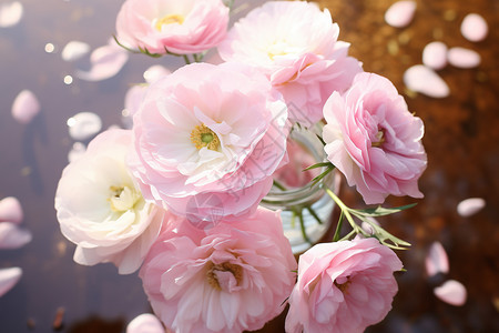 花瓶中的粉色玫瑰花图片