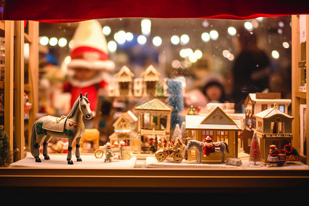 商店橱窗中的圣诞节玩具背景图片
