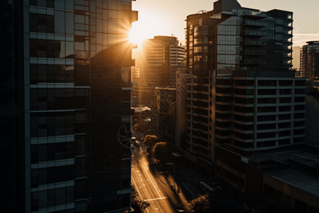 夕阳下的大楼背景图片