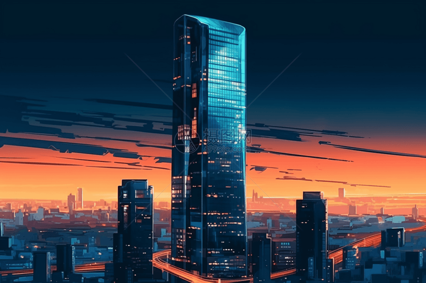 摩天大楼的全景插画图片
