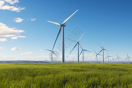 夏天田野中的风力发电机背景图片