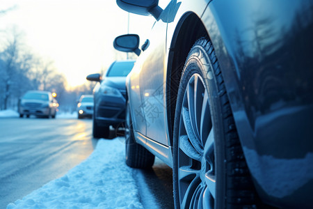 冬天结冰路面上驾驶的汽车背景