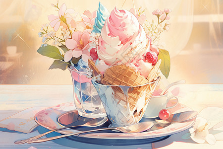 美丽的冰淇淋圣代图片