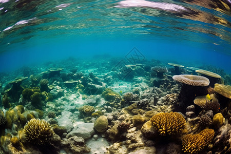 海底的珊瑚和礁石背景图片