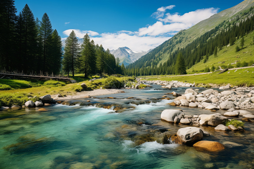 阿尔卑斯山下森林的美丽景观图片