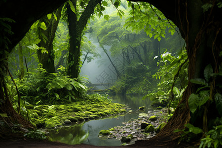 夏季热带丛林的美丽景观背景图片