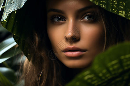 丛林中探险的外国女子背景图片