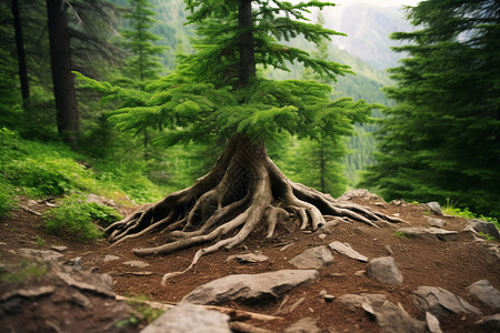 野外松树盘旋的树根图片