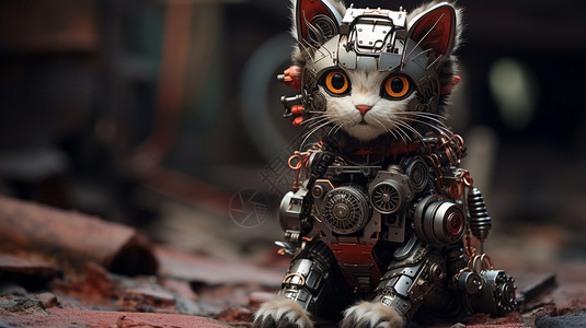 石头上的猫未来感科技机械猫设计图片