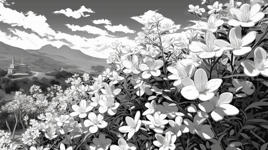 盛开的茉莉花黑白风插图图片
