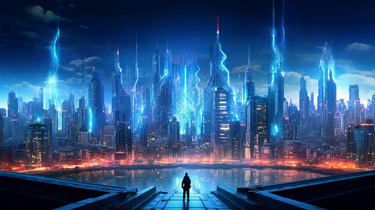 创意未来感科技城市背景图片