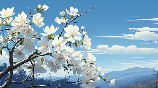 蓝天下美丽的茉莉花背景图片