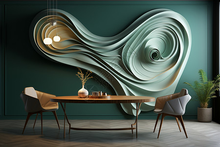 现代抽象背景墙绿色流体背景墙书房装饰背景