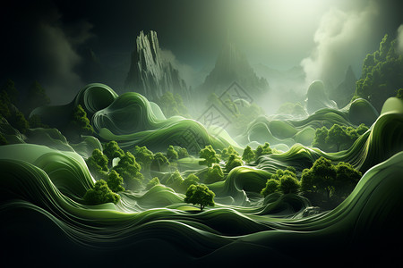 幻想绿色森林绿色幻想自然山水流体壁纸设计图片