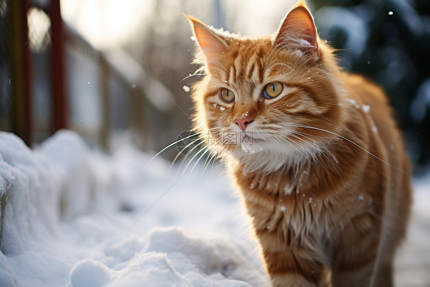 冬天雪地上的猫图片