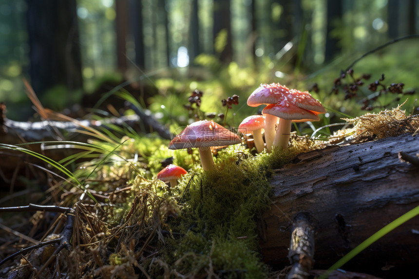 森林里树干上的蘑菇图片