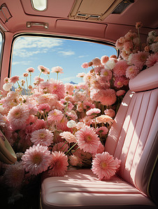 轿车中的鲜花图片