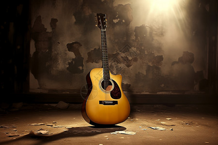 自然光线下的木质吉他背景图片