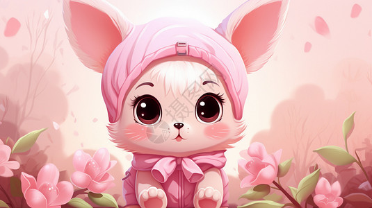 粉色卡通兔子创意插图背景图片