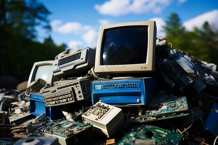 回收家电等待回收的破旧电脑背景