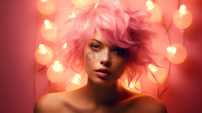 粉色发型年轻女孩图片