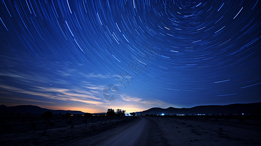 乡村小道乡村夜晚璀璨星空景观设计图片