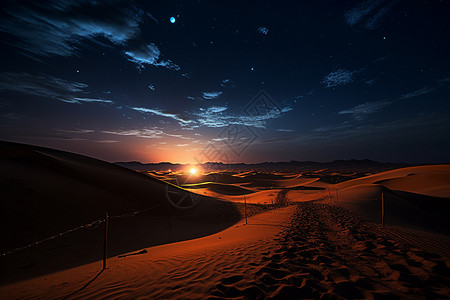 夜晚一望无际的沙漠图片