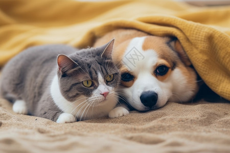 可爱的猫狗友谊高清图片素材
