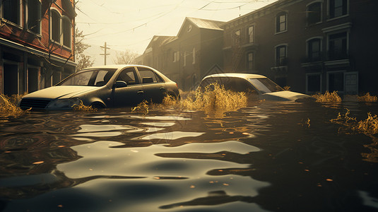 洪水淹没的汽车图片