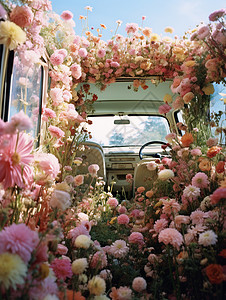 汽车中的玫瑰花装饰背景图片