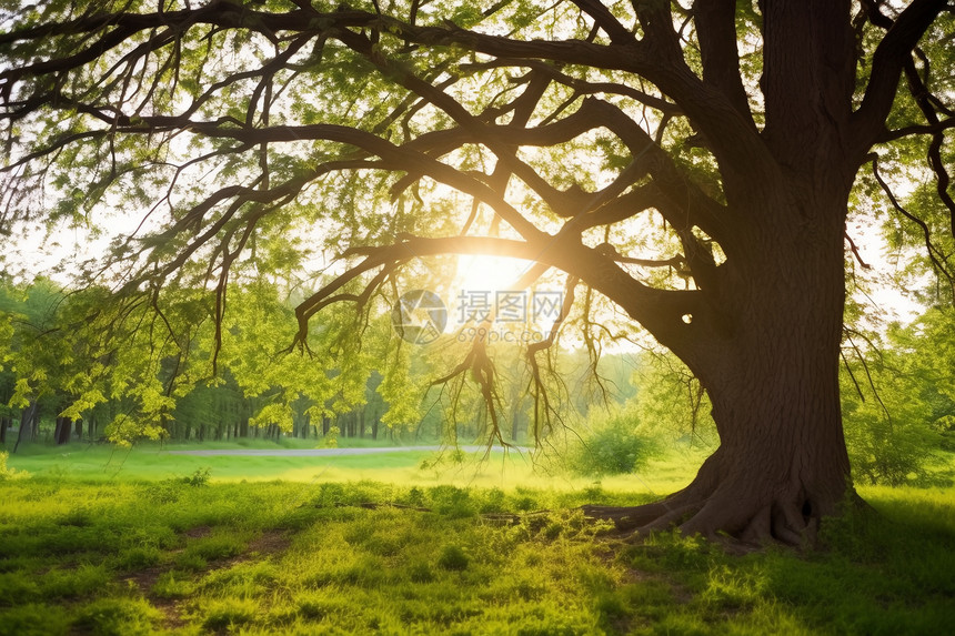 阳光下的树平面背景图片