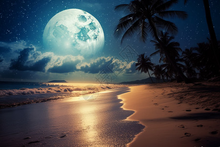 海滩的月色图片