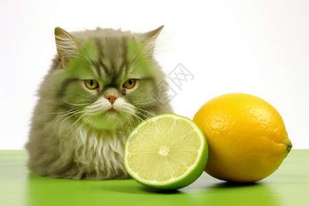 新鲜的柠檬和小猫图片