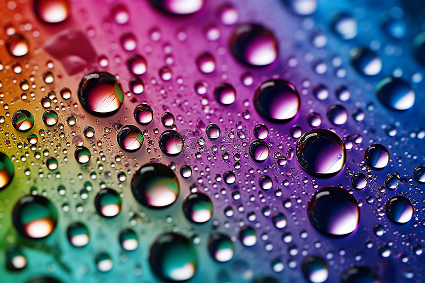 彩虹背景中的水滴图片