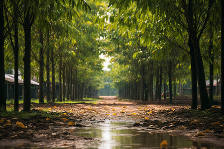 雨后树林里的树木背景图片