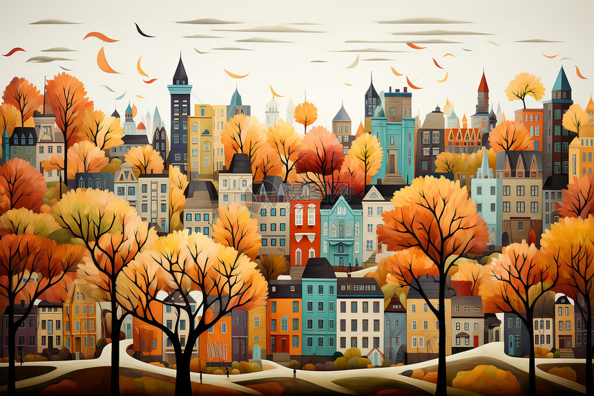 风景如画的秋天城市图片
