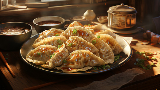 盘子里健康的饺子图片