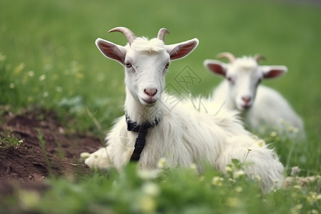 坐在草地上的山羊背景图片