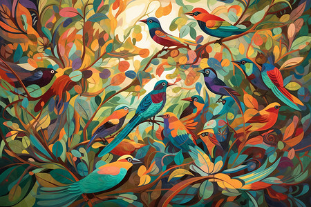 热带鸟类在丛林环境图片