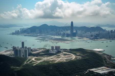 海港城市的地标建筑景观图片