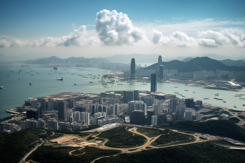 夏季海港城市的美丽景观图片