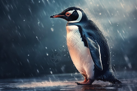 暴雪中行走的企鹅图片